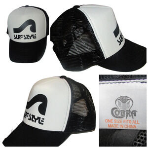 Vtg 90's Surf Style Trucker Snap Back Hat One Size Cobra Black & White Wave RARE